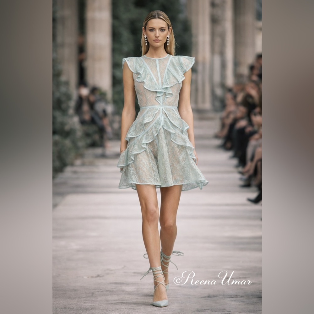 NWT BCBGMAXAZRIA “Kimbriella” Lace Ruffle Dress – Mint